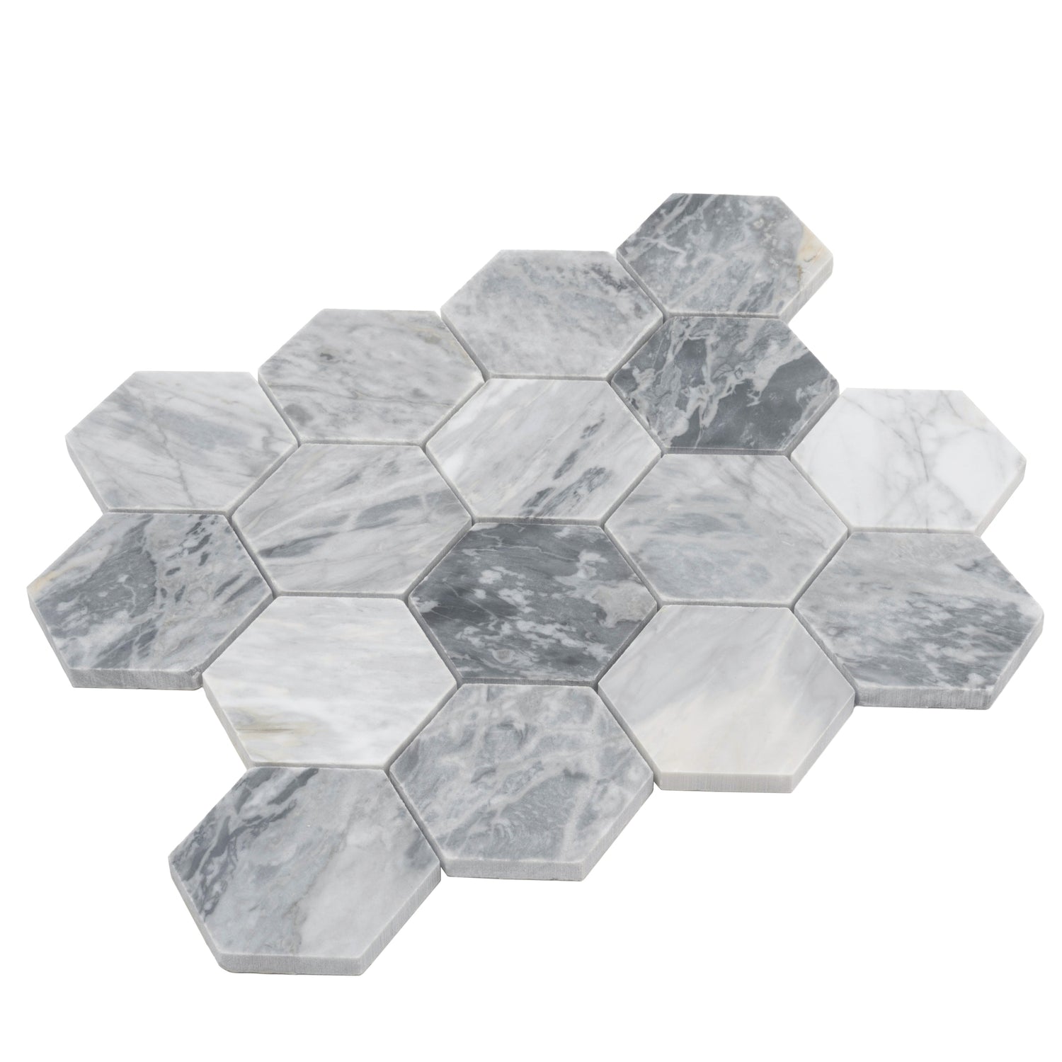 Sample - Light Gray 12x10 Honed Calacatta Bluette Hexagon Mosaic Tile (4.38 sq ft/case, 5-Pack)