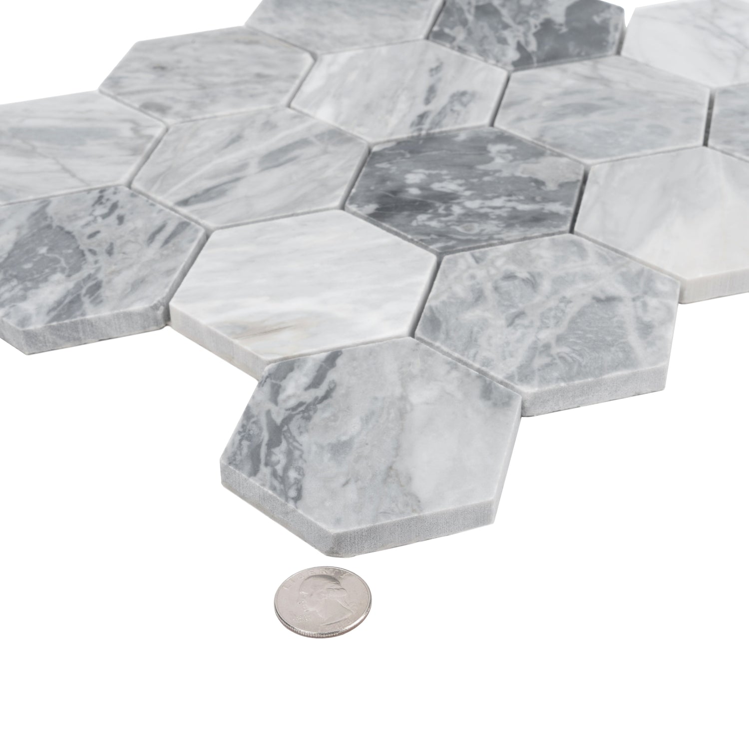 Sample - Light Gray 12x10 Honed Calacatta Bluette Hexagon Mosaic Tile (4.38 sq ft/case, 5-Pack)