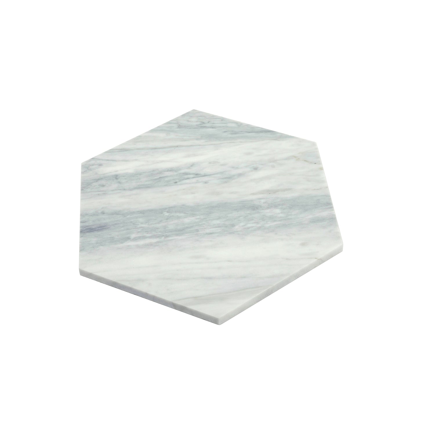 Light gray honed Calacatta Bluette hexagon tile 10x10 with natural marble veining