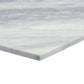 Light gray honed Calacatta Bluette tile edge close-up showing smooth hexagon tile surface