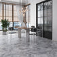 Light gray 10x10 honed Calacatta Bluette marble hexagon tiles flooring in modern room