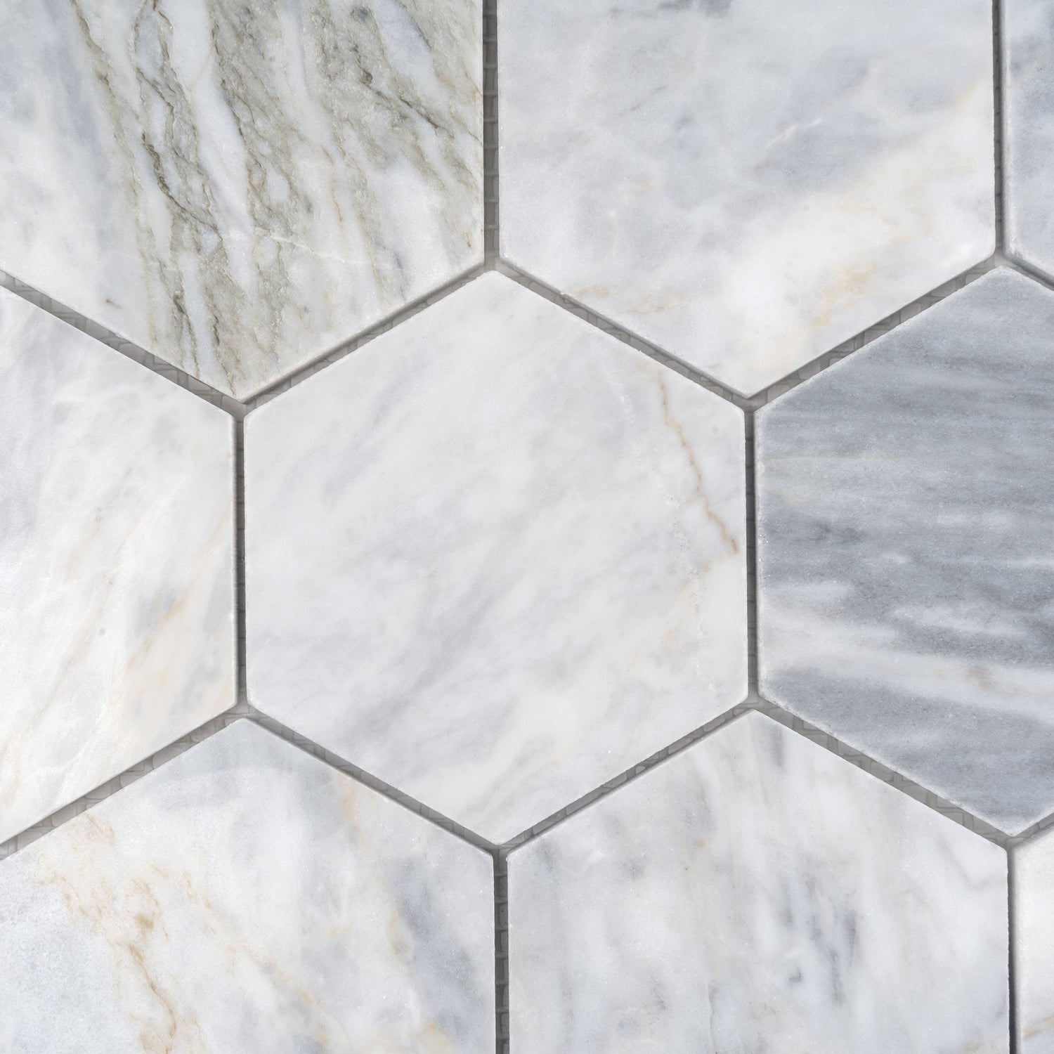 Sample - Light Gray 12x10 Polished Calacatta Bluette Hexagon Mosaic Tile (4.38 sq ft/case, 5-Pack)