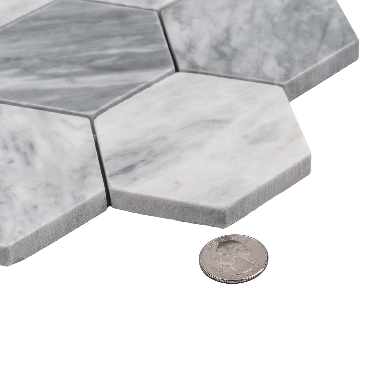 Sample - Light Gray 12x10 Polished Calacatta Bluette Hexagon Mosaic Tile (4.38 sq ft/case, 5-Pack)