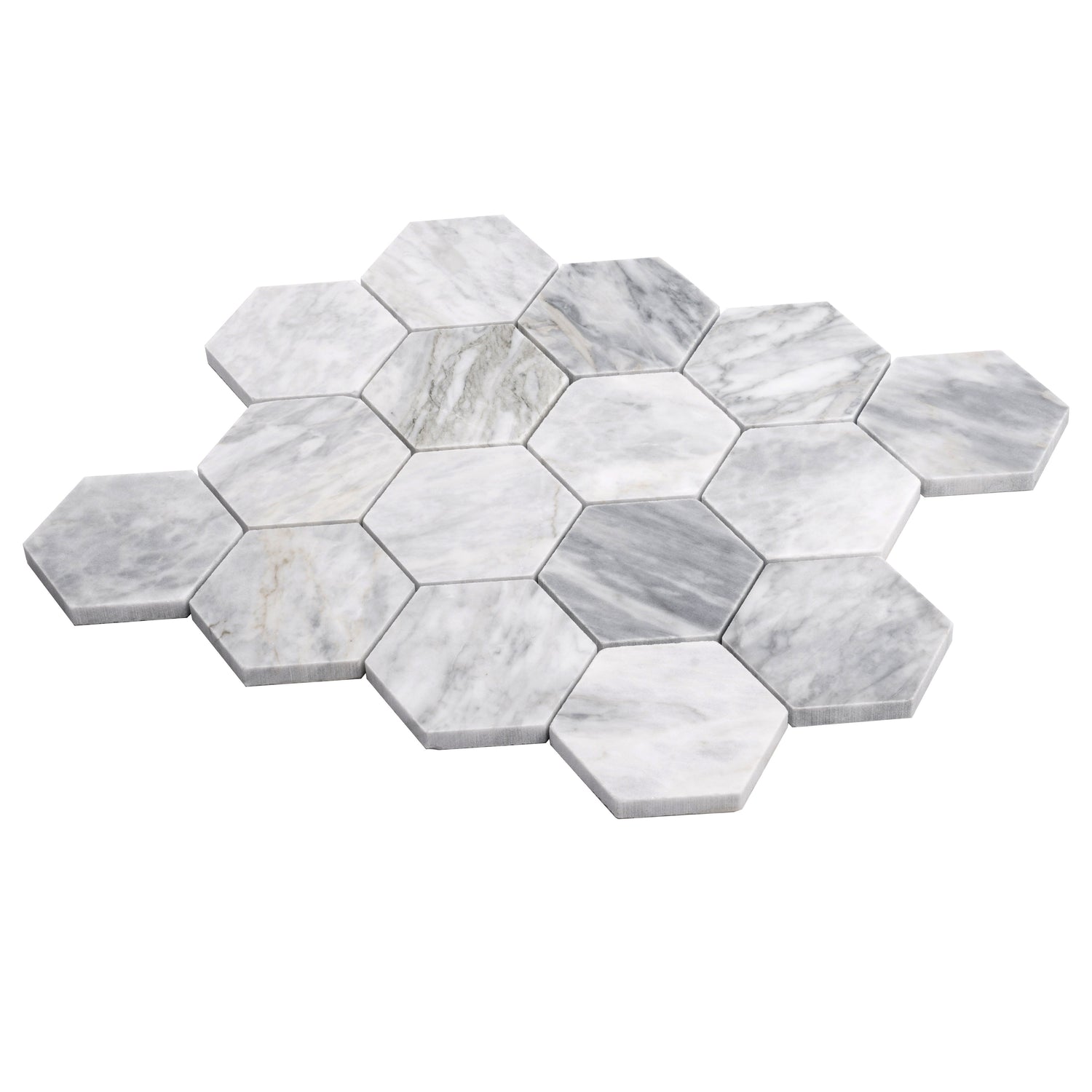 Sample - Light Gray 12x10 Polished Calacatta Bluette Hexagon Mosaic Tile (4.38 sq ft/case, 5-Pack)