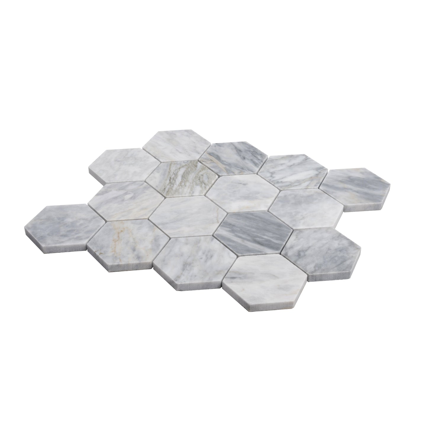 Light Gray 12x10 Polished Calacatta Bluette Hexagon Mosaic Tile (4.38 sq ft/case, 5-Pack)
