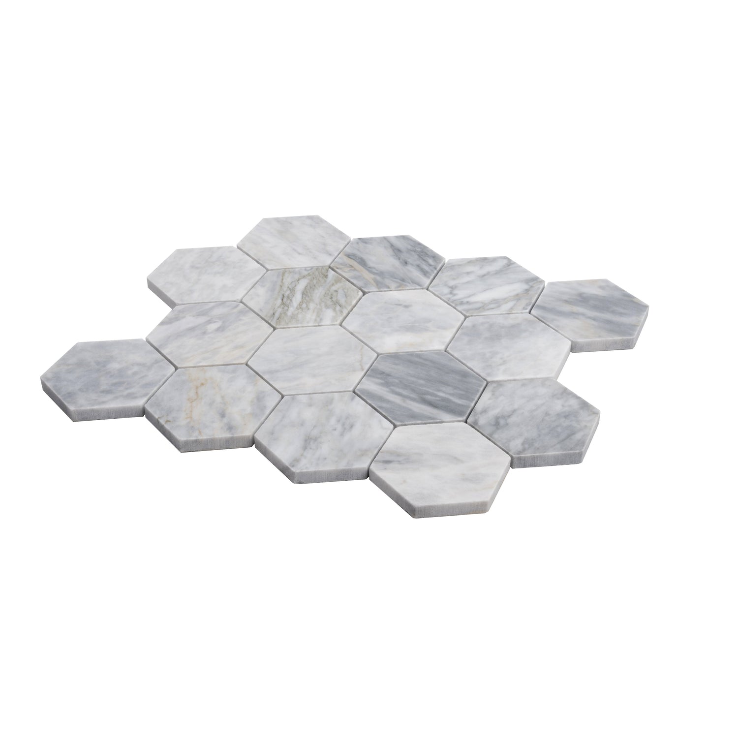Sample - Light Gray 12x10 Polished Calacatta Bluette Hexagon Mosaic Tile (4.38 sq ft/case, 5-Pack)