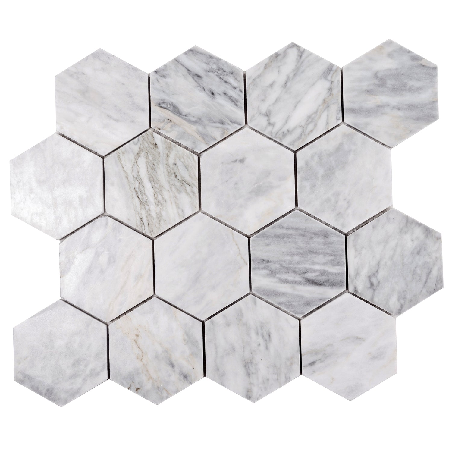 Sample - Light Gray 12x10 Polished Calacatta Bluette Hexagon Mosaic Tile (4.38 sq ft/case, 5-Pack)