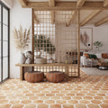 Terra mauve and white matte porcelain hexagon floor tile with rustic terracotta hues
