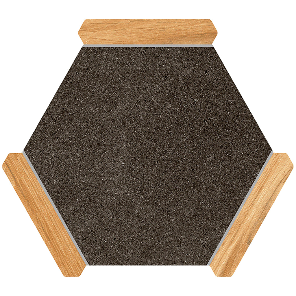 Aureole 8.66 in. x 9.84 in. Matte Jet Black and Brown Porcelain Hexagon Wall and Floor Tile (8.07 sq ft/case) - 18 Sheet