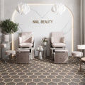 Jet black brown hexagon porcelain tile with matte finish, 9x10 inches, installed on floor surface
