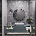 Coin gray matte hexagon porcelain tile wall installation in bathroom setting