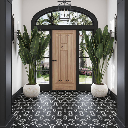 Black White 9x10 Matte Hexagon Porcelain Tile (18 pack, 8.07 sq ft/case) - Sample