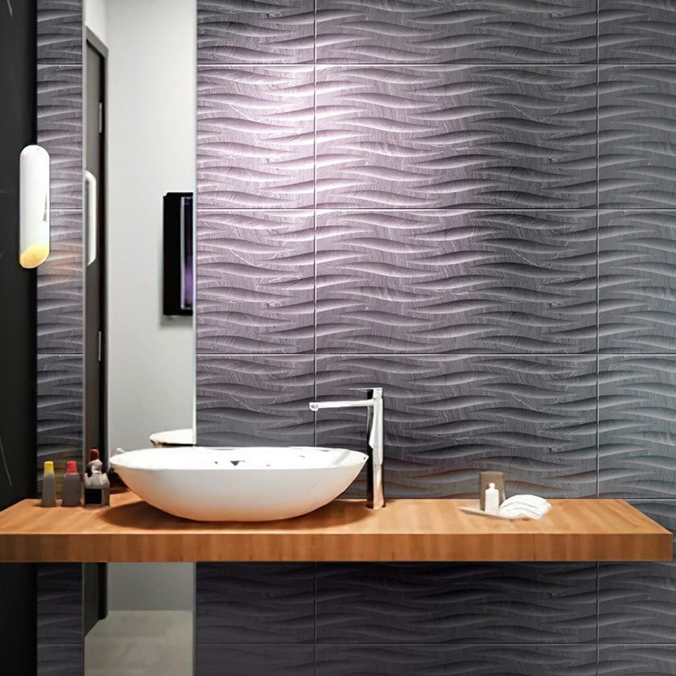 Apollo Tile Sculpt 12.6 in. x 24.6 in. Black Porcelain Matte Wall and Floor Tile (10.76 Sq. ft./Case) 5-Pack, image size:976x976