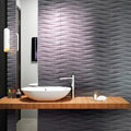 Coal black 12x24 matte porcelain wave texture tiles on bathroom wall