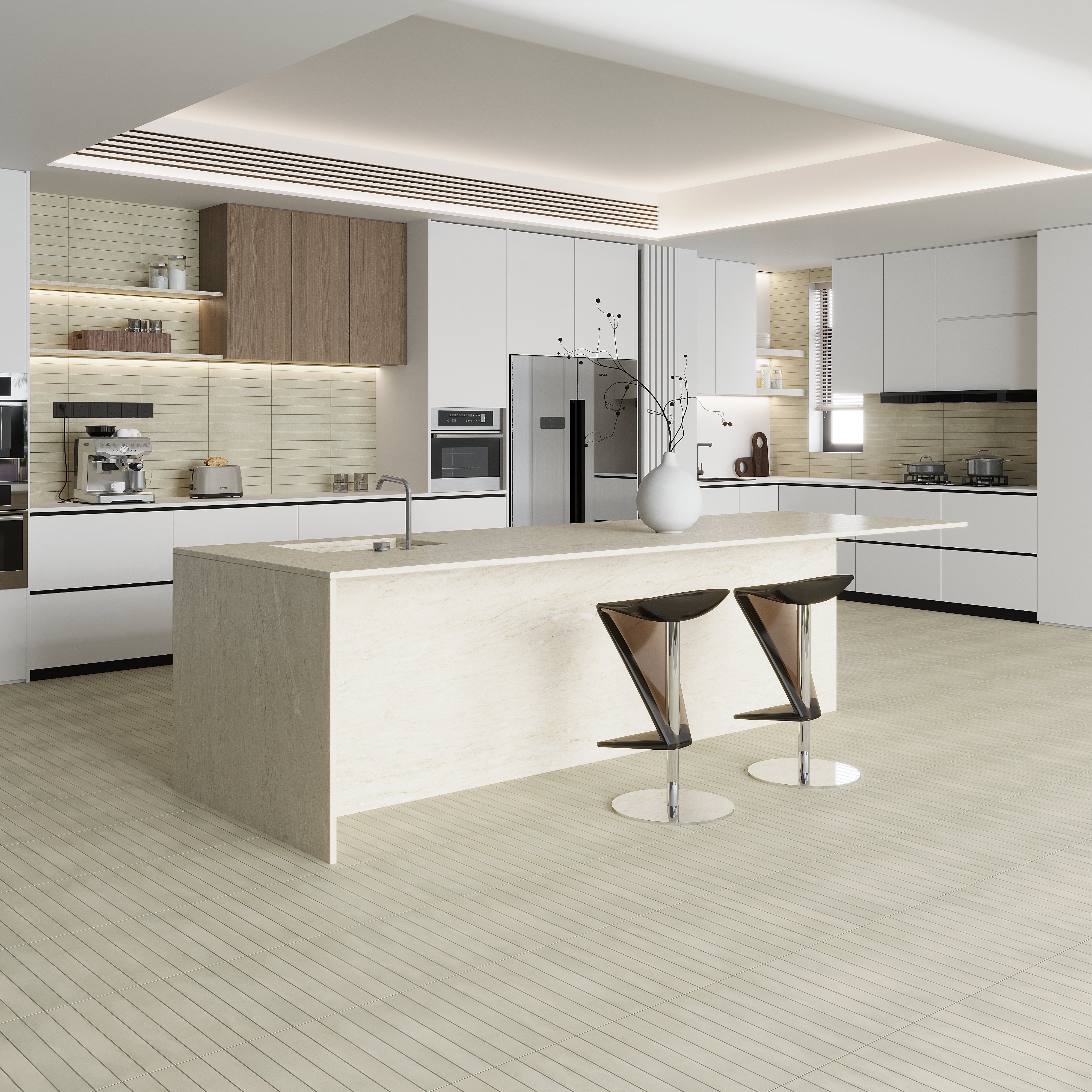 Agave green matte porcelain elongated subway tile in a grid floor pattern