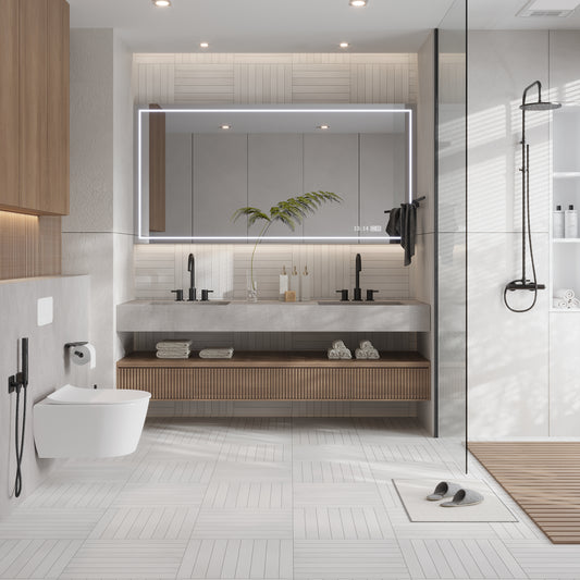 pure white 2x16 matte porcelain elongated subway tile installed in modern bathroom floor and wall
