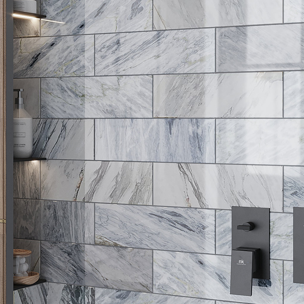 Gray 4x12 Polished Subway Marble Tile (15 pack, 5 sq ft/case)