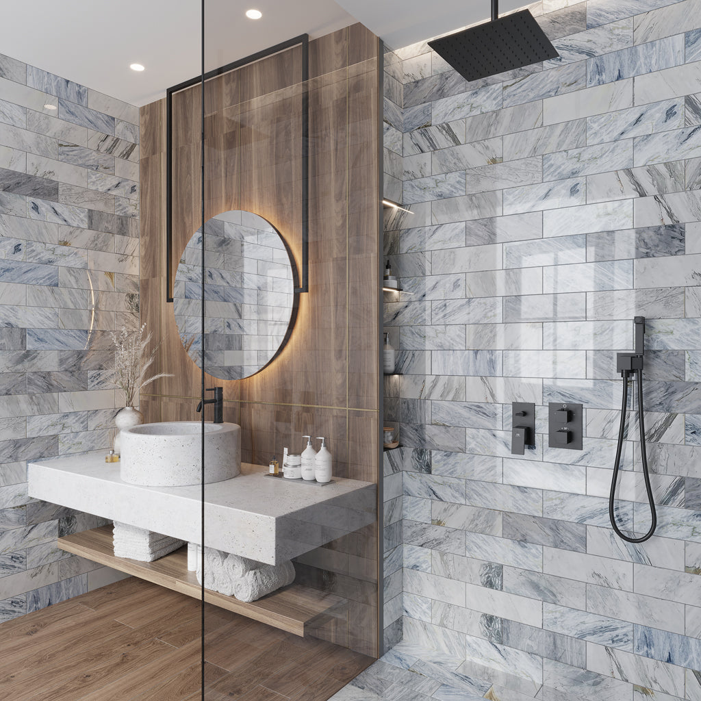 Gray 4x12 Polished Subway Marble Tile (15 pack, 5 sq ft/case) - Sample