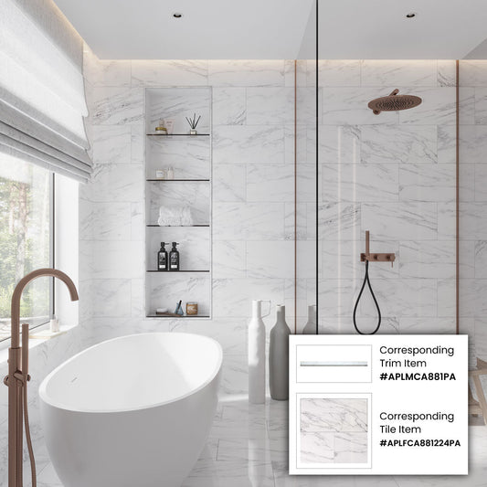 White 0.5x12 Marble Polished Pencil Tile Trim (10 pack, 0.5 sq ft/case) - Sample