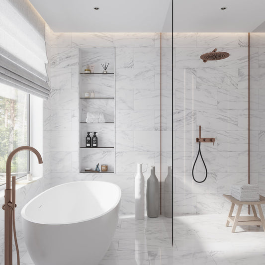White 12x24 Polished Field Bianco Carrara Marble Tile (12 Cases, 120 sqft/Pallet)