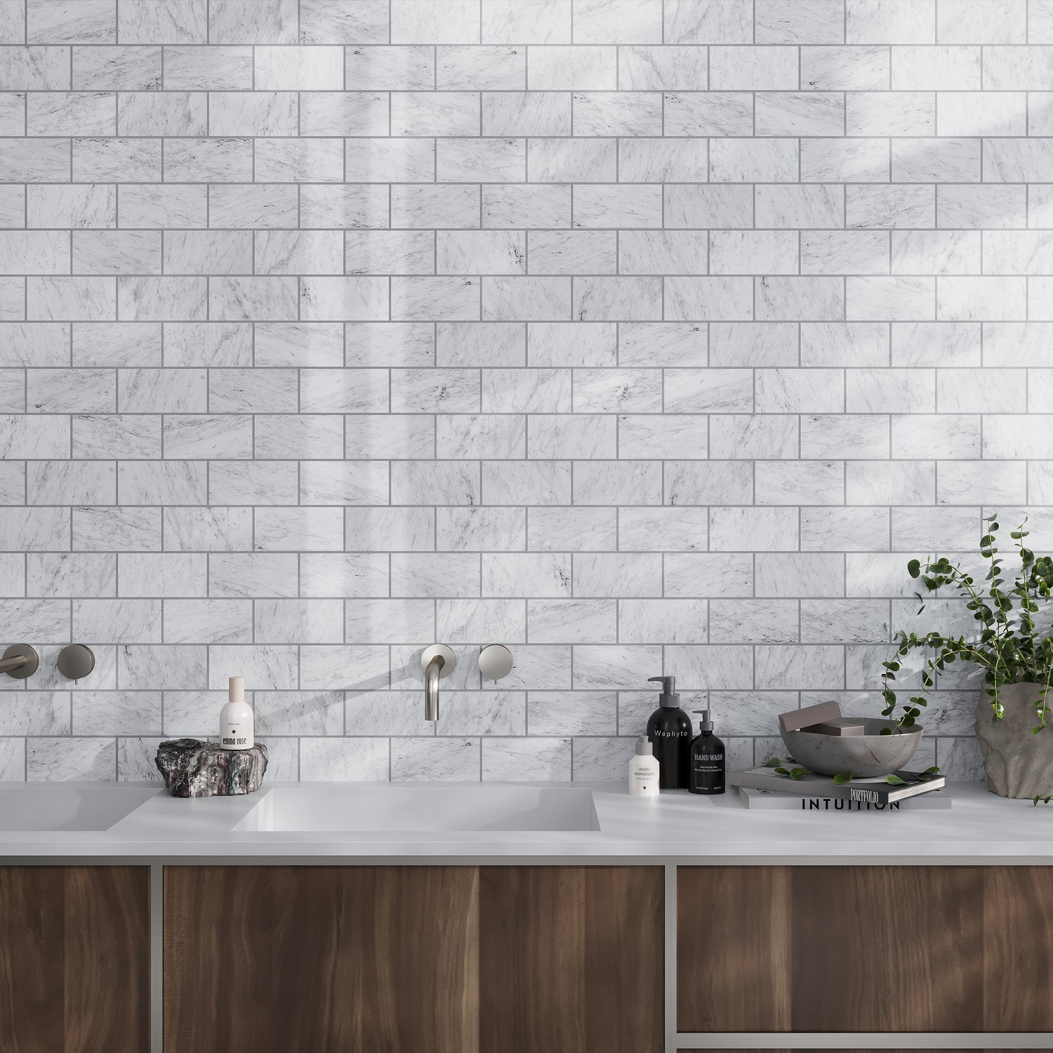 White 3x6 Polished Subway Bianco Carrara Marble Tile (40 pack, 5 sq ft/case)