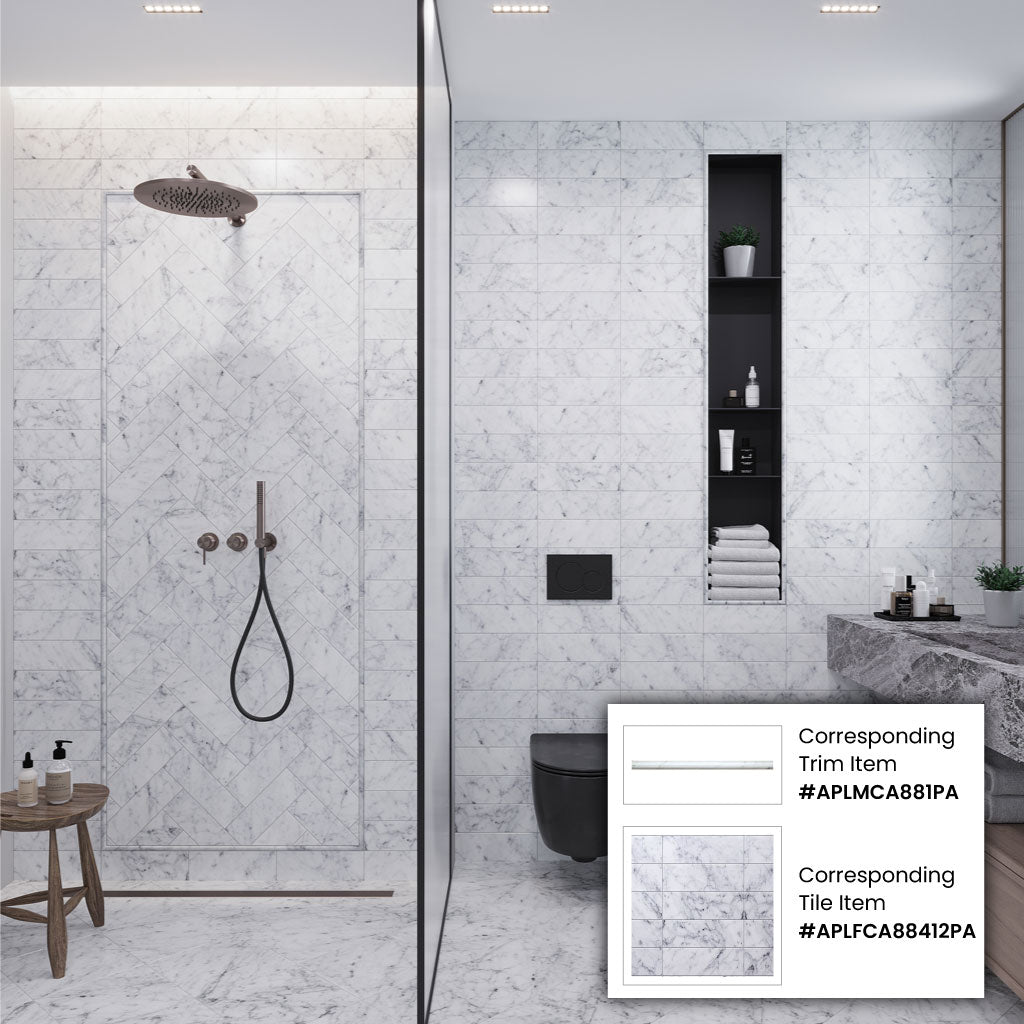 White 0.5x12 Marble Polished Pencil Tile Trim (10 pack, 0.5 sq ft/case) - Sample