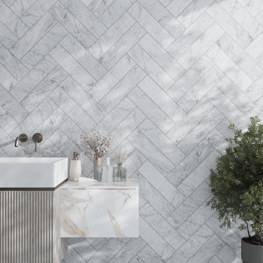 White 4x16 Honed Subway Bianco Carrara Marble Tile (10 pack, 4.44 sq ft/case)