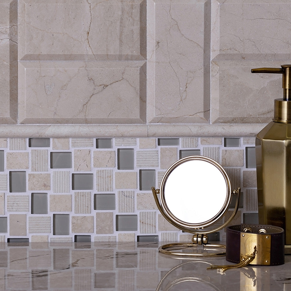 Beige 3x6 Polished Beveled Subway Marble Tile (40 pack, 5 sq ft/case) - Sample