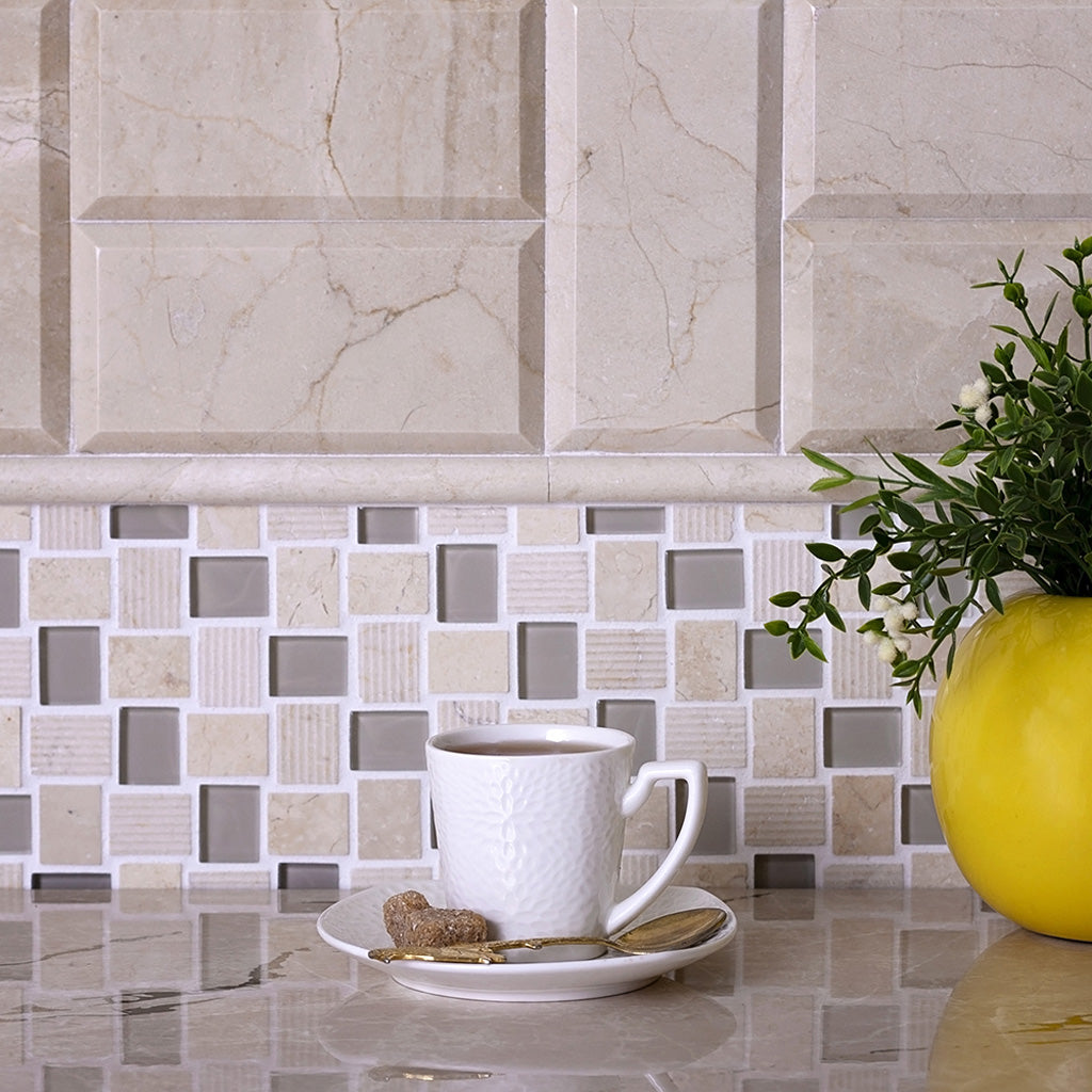 Beige 3x6 Polished Beveled Subway Marble Tile (40 pack, 5 sq ft/case) - Sample