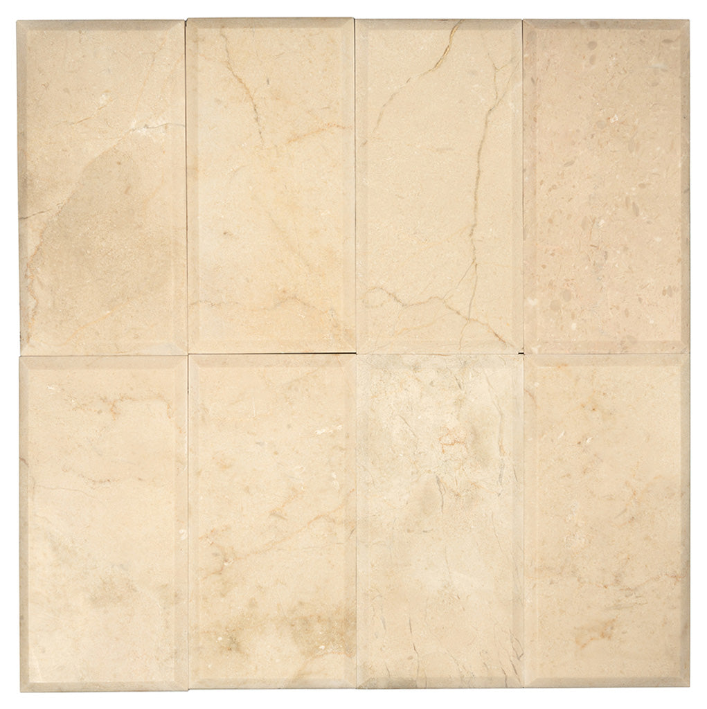 Beige 3x6 Polished Beveled Subway Marble Tile (40 pack, 5 sq ft/case) - Sample