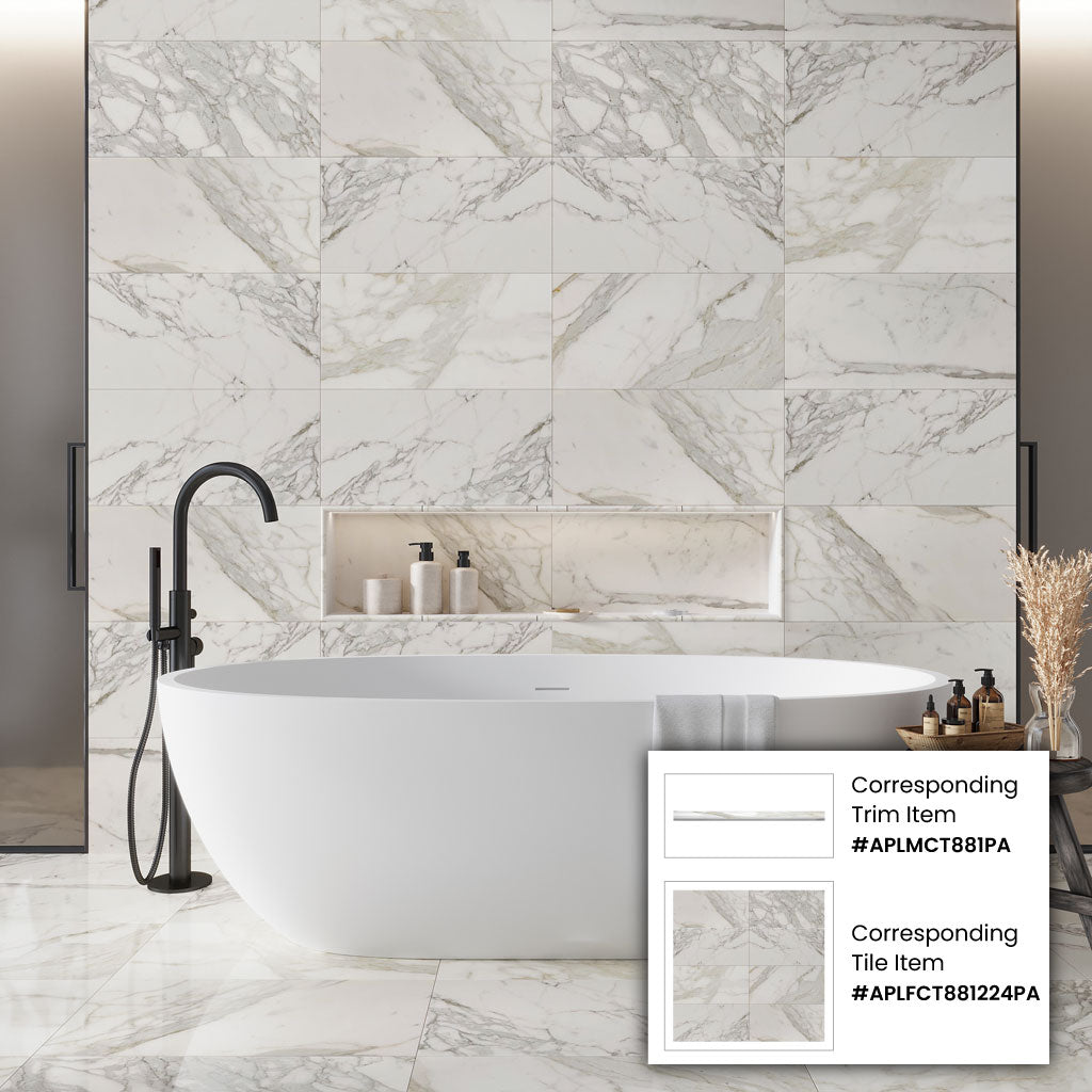 5 pack White and Gray 12 in. x 24 in. Polished Marble Subway Wall and Floor Tile (10 sq ft/case)