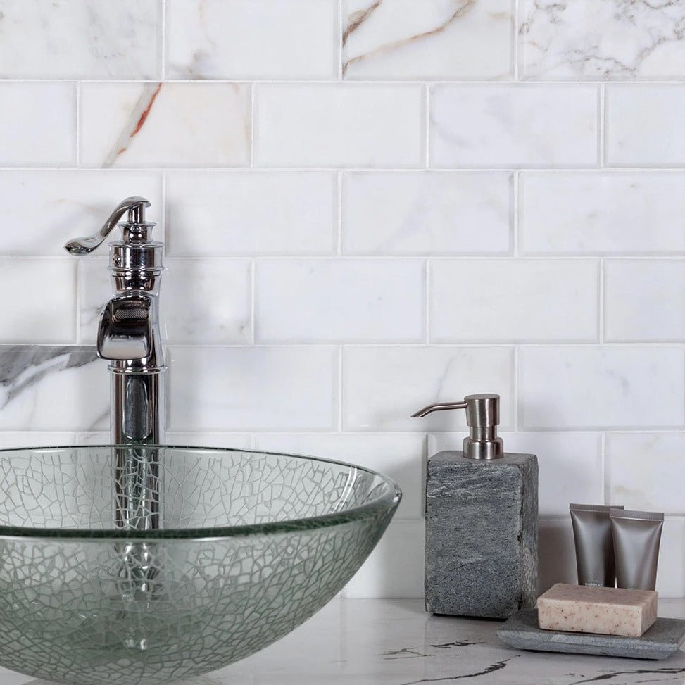 White 3x6 Marble Polished Beveled Subway Tile (40 pack, 5 sq ft/case) - Sample