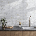 White 3x6 Polished Beveled Subway Calacatta Gold Marble Tile (40 pack, 5 sq ft/case)