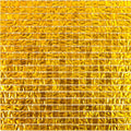 Glossy gold 12x12 glass mosaic tile sheet with small square tiles for wall and floor decor