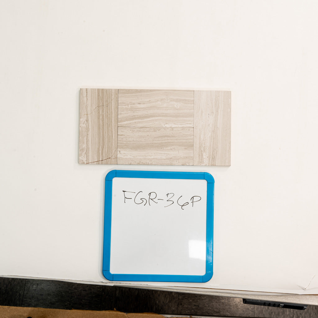 Three polished wooden grey marble subway tiles on white background