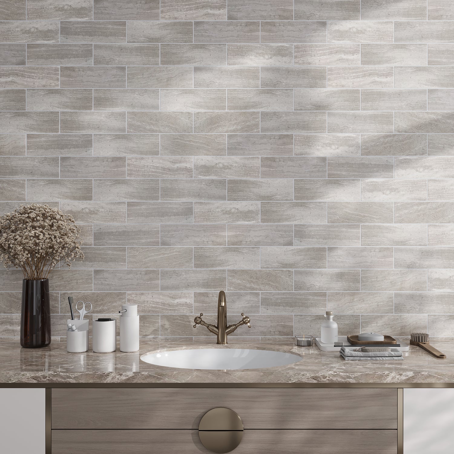 Wooden Grey 4x12 Honed Subway Marble Tile (15 pack, 5 sq ft/case)