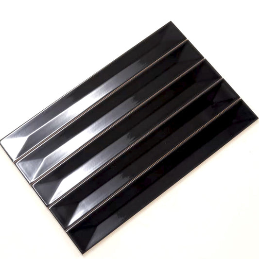 Sample-Jet Black 2x16 Glossy Ceramic Deco Subway Tile (50 pack,10.76 sq ft/case)