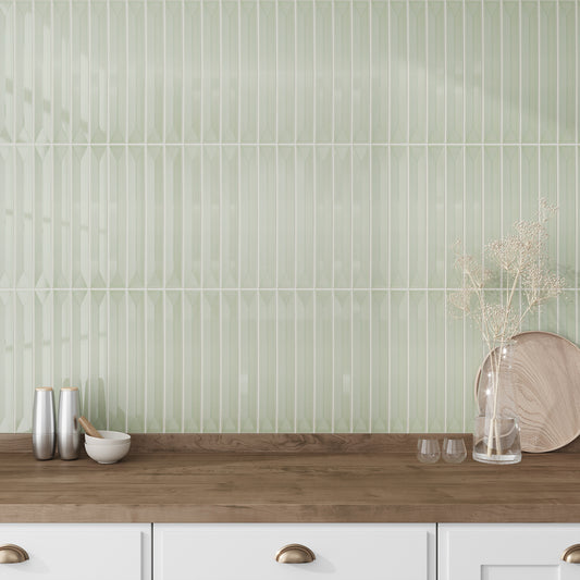 Soft Mint Green 2x16 Glossy Ceramic Deco Subway Tile (50 pack,10.76 sq ft/case)