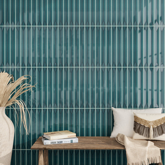 Emerald Petrol Blue 2x16 Glossy Ceramic Deco Subway Tile (50 pack,10.76 sq ft/case)