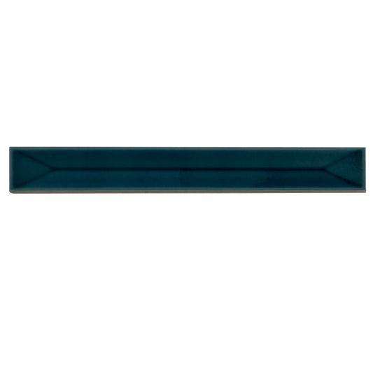 Sample-Emerald Petrol Blue 2x16 Glossy Ceramic Deco Subway Tile (50 pack,10.76 sq ft/case)