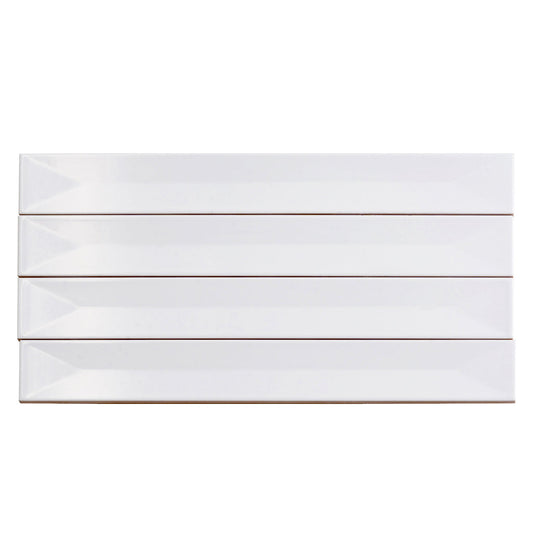 Sample-Snow White 2x16 Glossy Ceramic Deco Subway Tile (50 pack,10.76 sq ft/case)