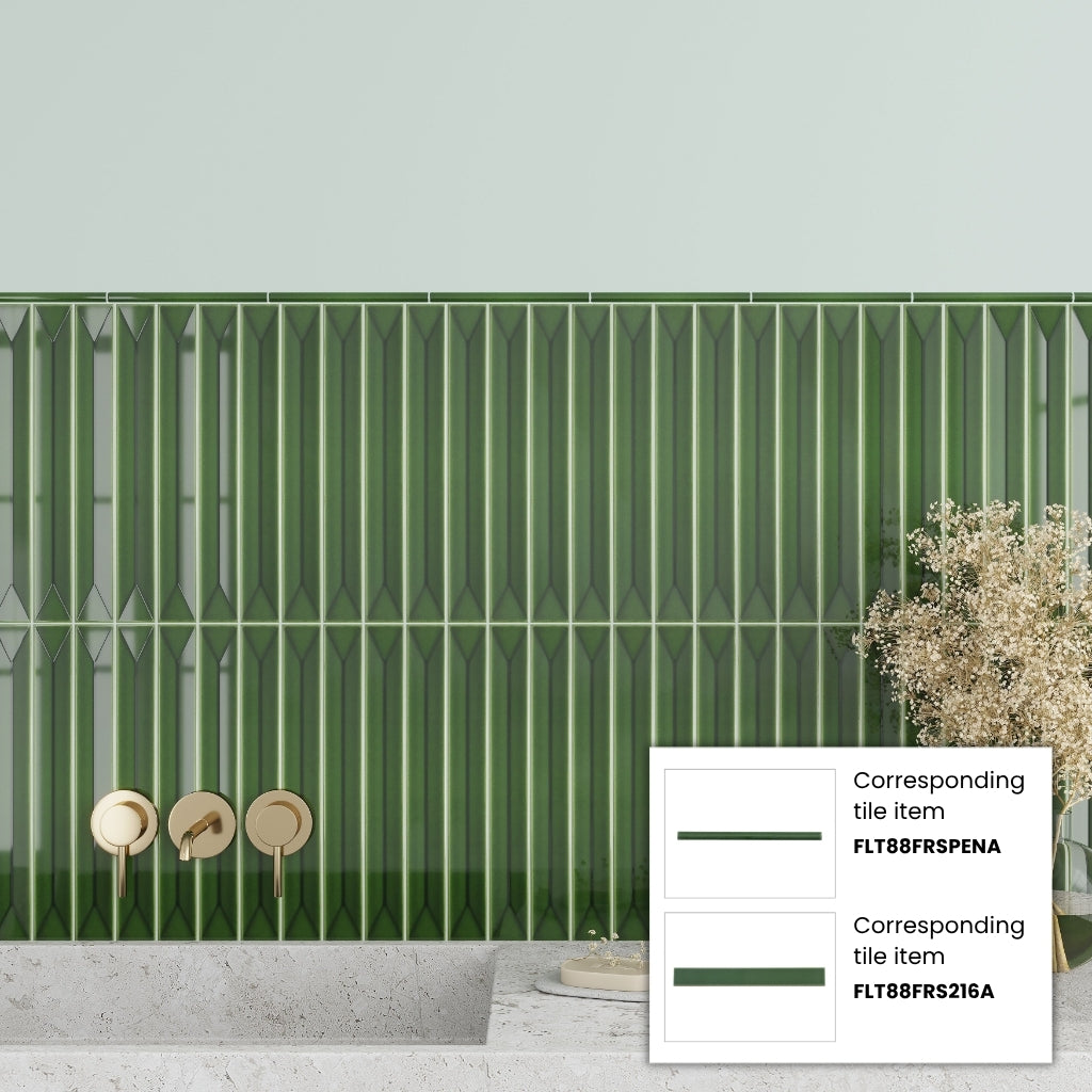 Forest Green 0.5x8 Glossy Ceramic Pencil Tile Trim (10 pack, 0.27 sq ft/case)