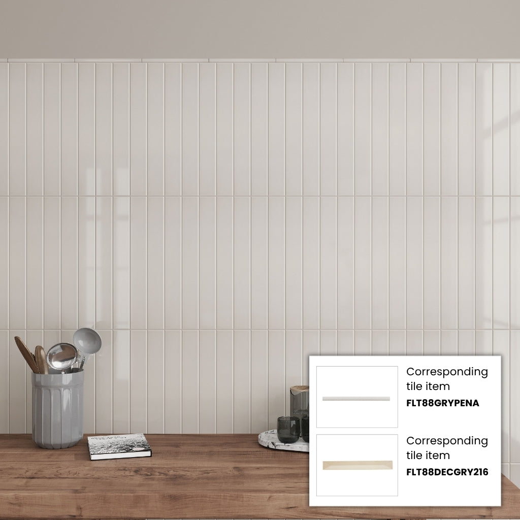 Soft Dove Gray 0.5x8 Glossy Ceramic Pencil Tile Trim (10 pack, 0.27 sq ft/case)