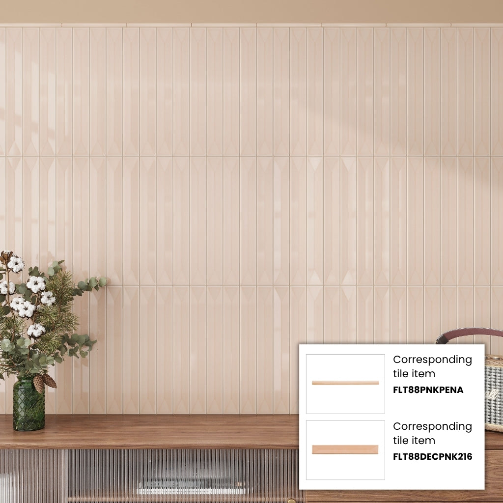 Powder Pink 2x16 Glossy Ceramic Deco Subway Tile (50 pack,10.76 sq ft/case)