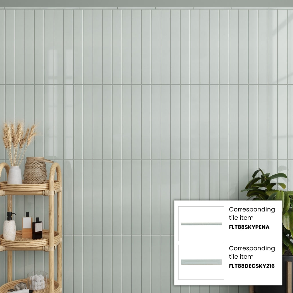 Pastel light Blue 0.5x8 Glossy Ceramic Pencil Tile Trim (10 pack, 0.27 sq ft/case)