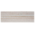 Wooden beige 4x12 honed marble subway tile with subtle horizontal grain and warm earthy tones