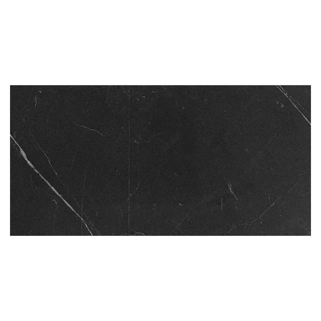 Eastern black honed rectangle marble large format tile in a half staggered layout pattern
