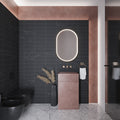 Eastern black honed marble 4x12 subway tile on bathroom wall and backsplash