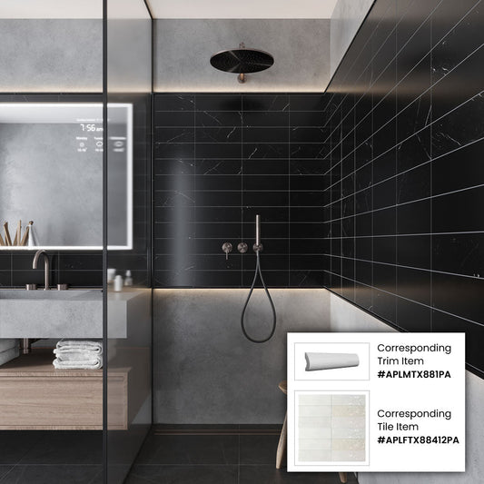 Black 0.5x12 Polished Marble Pencil Tile Trim (10 pack, 0.5 sq ft/case) - Sample