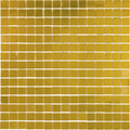 Glossy amber gold square glass mosaic tile sheet with uniform 12x12 grid pattern